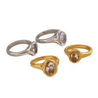 Bague ovale en acier inoxydable plaqué or 18 carats avec zircon, style mode, personnalité de niche, pour femme