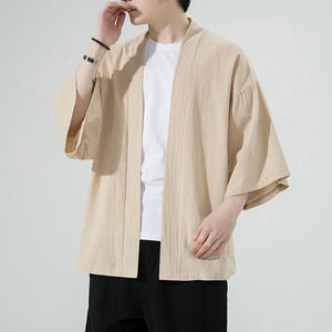 HANO-<span class=keywords><strong>Kimono</strong></span> <span class=keywords><strong>japonais</strong></span> léger pour homme, vêtement décontracté à point ouvert, Yukata, mode noir, cardigan, manches, vêtements d'extérieur, vacances d'été - Product Image 3
