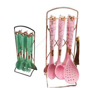 Juego de utensilios de cocina de silicona antiadherente de 7 piezas con mango recubierto, espátula, pala y soporte de almacenamiento, venta al por mayor - Product Image 1