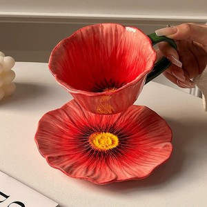 แก้วเซรามิก แก้วมัคพร้อมจานรอง แก้วกาแฟเซรามิก 10 ออนซ์ ลายดอกไม้ - Product Image 2