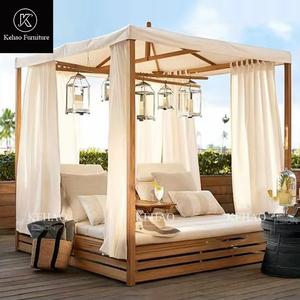 Piscina de gama alta Juegos de jardín al aire libre Cama de día de teca de madera maciza Chaise Lounge doble con muebles de dosel - Product Image 1