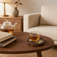 Sous-verre de luxe en bois de noyer, forme fleur festonnée, incrustation nacre et abalone, pour décoration de table à thé ou à café