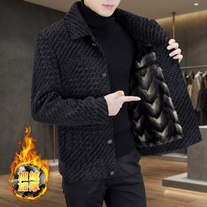 2022 Autumn <b>Winter</b> Striped Wool Blends Men's Plush <b>Thick</b> Casual Business Short Trench <b>Coat</b> - Product Image 3