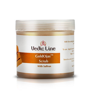 Gommage visage Gold Ojas Scrub Vedicline, formule naturelle exfoliante à base de plantes pour un nettoyage en profondeur, une peau renouvelée et un éclat lumineux. - Product Image 1