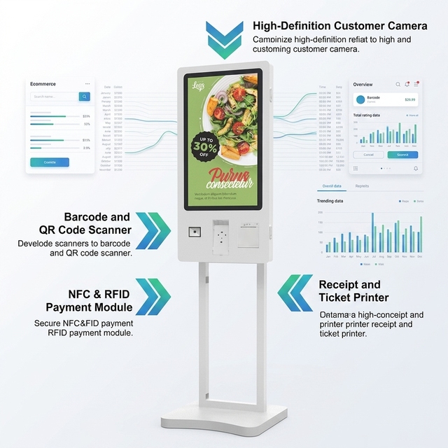 32 Inch Smart Hotel Retail Stores Restaurant Camera NFC Printing Pcap Touch Screen Self Service Payment Ordering Kiosk
