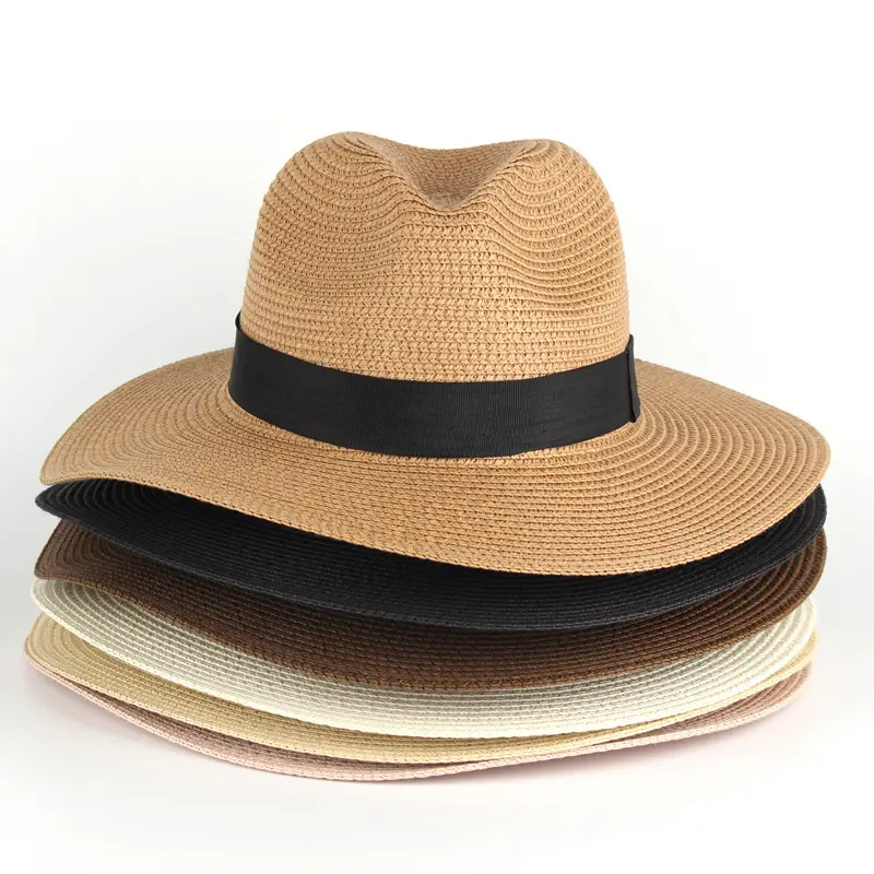 Chapeaux de soleil respirants à large bord pour hommes et femmes, chapeau de paille de Panama de plage Fedora de haute qualité avec Logo personnalisé