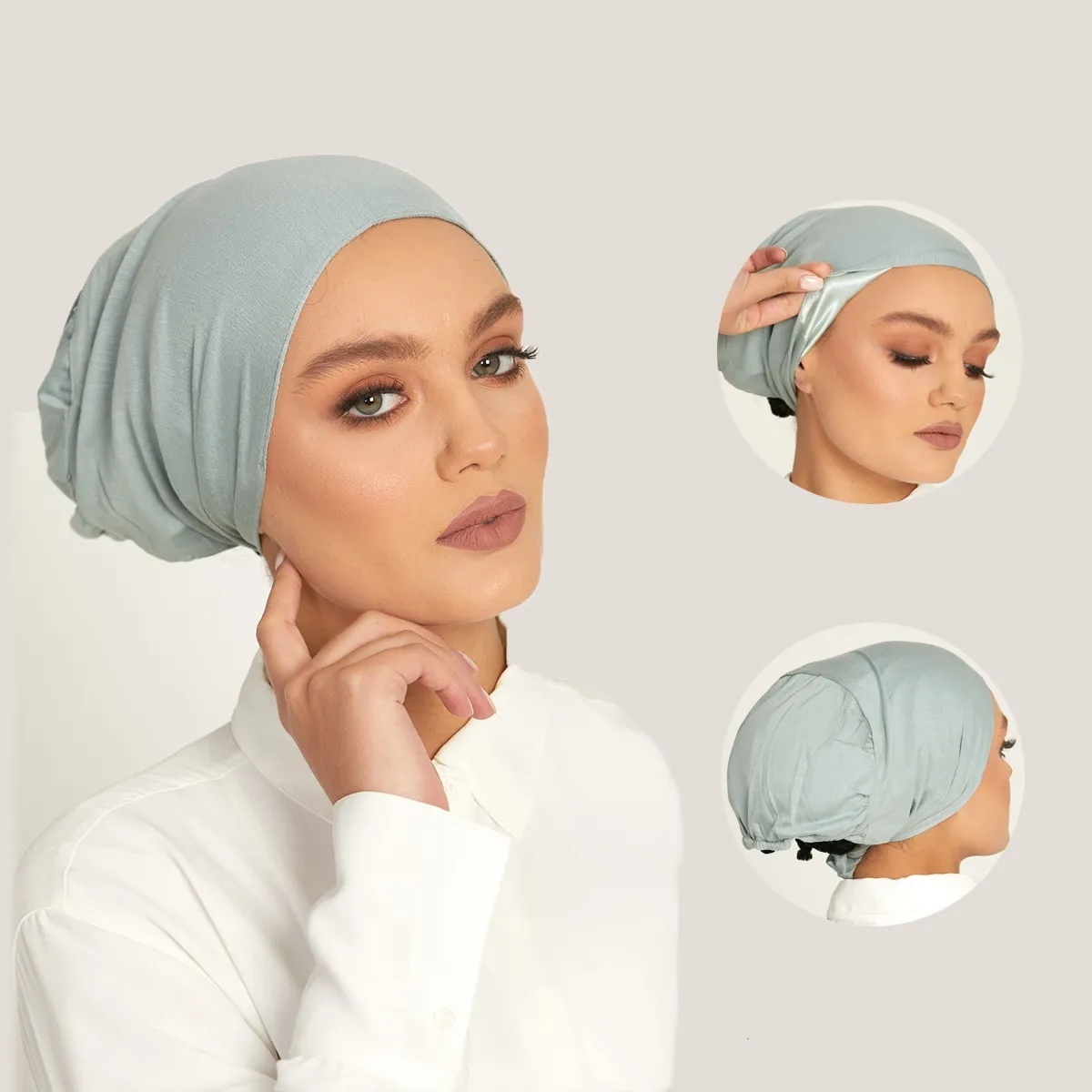 लोचदार कपास भीतरी तत्काल जर्सी मुस्लिम महिलाओं नरम कपास पगड़ी सिर पर लपेट दौर सामने तहत हिजाब साटन कैप्स Amira