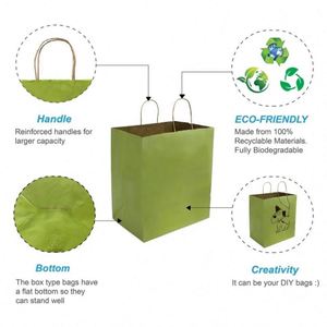 Lime Color Brown Kraft Paper <b>Bags</b> with Twisted Handles 14x10x15.75 Inches - Product Image 3