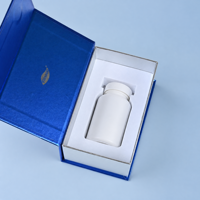 Boîte cadeau rigide à ouverture magnétique, impression argentée, papier bleu laser, avec insert en papier personnalisé pour flacon de complément alimentaire
