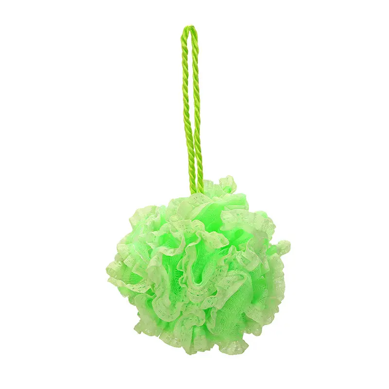 Bath flower sponge, sewing silk ribbon at the border, 60g, green color