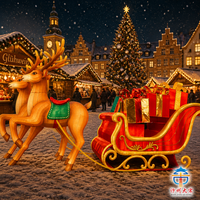 Lanterne de Noël artisanale en soie en forme de renne et de traîneau, décoration de Noël extérieure à LED pour spectacle lumineux festif et place publique