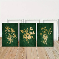 Ensemble de 3 tableaux abstraits vert émeraude à imprimé botanique HAOWAI OEMODM, art mural floral doré, décoration intérieure sur le thème des fleurs
