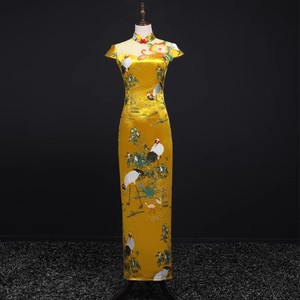 Vestido Qipao Amarillo de Estilo Tradicional Chino, Traje Largo para Actuación Anual, Disfraz Retro para Coro de Adultos, <span class=keywords><strong>Cheongsam</strong></span> para Mujer - Product Image 6