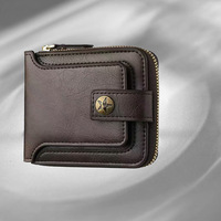 Dompet Kartu Resleting Pria Bermerek Terkenal Dompet Koin Vintage Dompet Pu