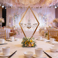 Lustre en cristal plaqué or de 43 pouces, chandelier en métal, centre de table classique pour mariage, fête, décoration de table