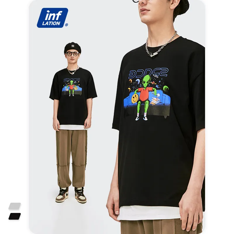 INF Printing Tee New Trendy Personality Alien On Sale Oversized Casual Men's T-shirt