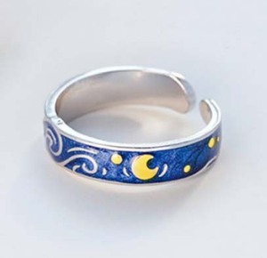 Bague ouverte artisanale pour couple, motif ciel étoilé, style mode, personnalisée - Product Image 6