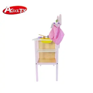 Jouet de cuisine pour filles, jouets de jeu de rôle, vente en gros, bois rose, 2022, EN71, ASTM, Acooltoy, AC7702-01 Kg, 3 ans + 50 pièces, 11.4