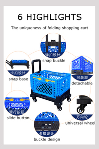 Plastic Supermarkt Winkelmand <span class=keywords><strong>Trolley</strong></span> Met Wielen Groothandel Op Maat Opvouwbare Opvouwbare Aangepaste Logo Tianyu 40Kg - Product Image 4