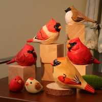 Animaux en bois sculpté décor d'oiseau sculpté Figurines d'oiseaux peints à la main petit oiseau décor à la maison