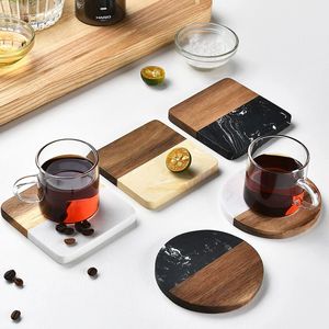 B2B giải phóng mặt bằng bán nhà máy đá cẩm thạch cách điện đế lót ly nối gỗ keo tự nhiên vòng vuông cà phê Coaster Bắc Âu - Product Image 6