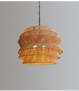 Lampadario a Tamburo Grande in Corda di Canapa Antigua, Moderno e Lussuoso, Personalizzabile, con Attacco E26, Altezza Regolabile, Lampada a Sospensione per Interni che Protegge gli Occhi - Product Image 3