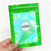 Sachet en aluminium holographique refermable à fermeture éclair, à trois soudures latérales, avec fenêtre, faible MOQ, logo personnalisé, en PET/PA/AL/CPP, pour bijoux
