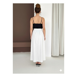 <b>White</b> Flowy <b>Maxi</b> Skirt With Side Pockets 95 Cm Length Four Season Wear - Product Image 4