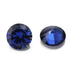 Jinying Grosir Batu Permata Korundum Biru Sintetis Potongan Brilian Bulat Safir Longgar 0.8Mm-3Mm