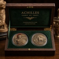 Pièce commémorative personnalisée en argent fin .999, motif 3D en relief de l'achille, héros de Troie, pièce de défi Cheval de Troie, pour cadeau de luxe