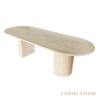 Table à manger ovale en marbre travertin Cammy Stone, design moderne élégant, résistante à l'eau, pour salon, hôtel, cuisine, salle de bain
