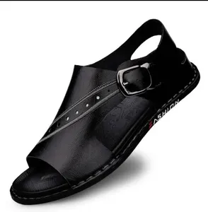 Erkekler's sandalet için son sandalet tasarım Slip-On erkek terlik tedarikçiler ayakkabı erkekler için şık genç saf deri sandalet