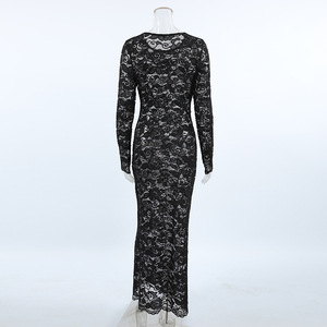 Abito Casual da <span class=keywords><strong>Donna</strong></span> di Alta Qualità in Pizzo Nero Sexy con Collo Rotondo e Maniche Lunghe Aderente - Product Image 5