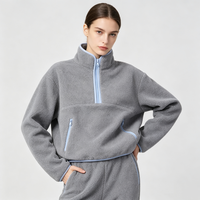 Pull-over décontracté pour femme en molleton Sherpa tricoté uni avec fermeture éclair quart de tour, personnalisable avec logo, confortable pour l'automne