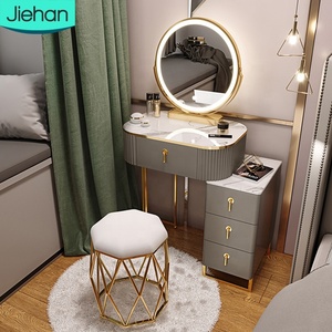 Tocador de maquillaje de tocador de lujo de cristal moderno multifunción blanco para niñas con espejo LED para dormitorio - Product Image 1