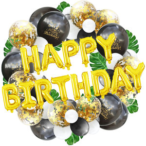 Palloncino in Alluminio 'Happy Birthday' da 16 Pollici Palloncini Bianchi e Dorati con Coriandoli Foglie di Palma Artificiali Decorazioni per Feste di <span class=keywords><strong>Compleanno</strong></span> e Matrimoni - Product Image 1