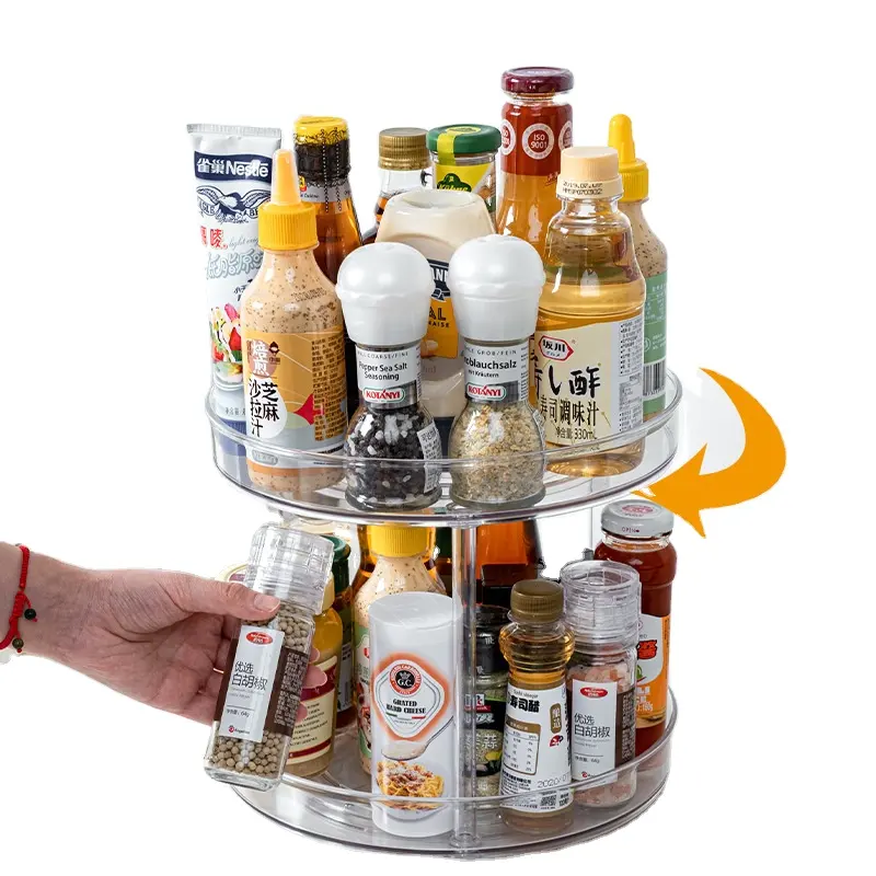 1/2/3 Tier Transparent Plastic Lazy Susan Kitchen Spice Rack Makeup Storage 360 degree Turntable Rotating Seasoning Organizer