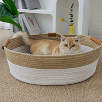 Lit rafraîchissant pour animaux de compagnie en corde de coton fait main, panier pour chat avec poignée, lit respirant pour animaux de compagnie pour l'été, pour chats d'intérieur et petits chiens