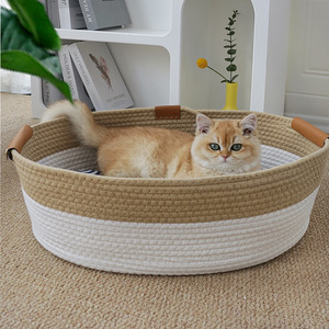 Lit rafraîchissant <span class=keywords><strong>pour</strong></span> animaux de compagnie en corde de coton fait main, <span class=keywords><strong>panier</strong></span> <span class=keywords><strong>pour</strong></span> chat avec poignée, lit respirant <span class=keywords><strong>pour</strong></span> animaux de compagnie <span class=keywords><strong>pour</strong></span> l'été, <span class=keywords><strong>pour</strong></span> chats d'intérieur et petits chiens - Product Image 3