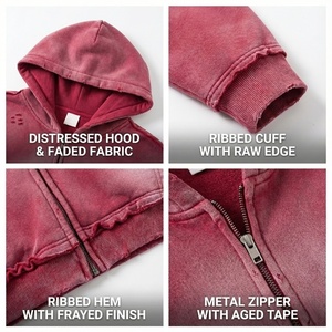 Sudadera con Capucha Extra Grande para Hombre, Estilo Desgastado y Decolorado por el Sol, Tejido Grueso de 500 g/m², 100% Algodón, Precio Bajo, con Cierre para Ropa Urbana - Product Image 2