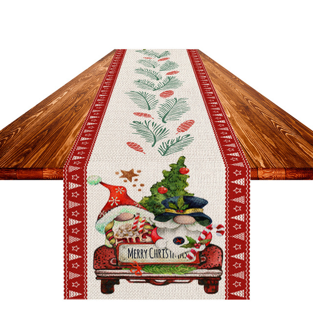 Home Decoration Linen Fabric Printed Christmas Table Runner