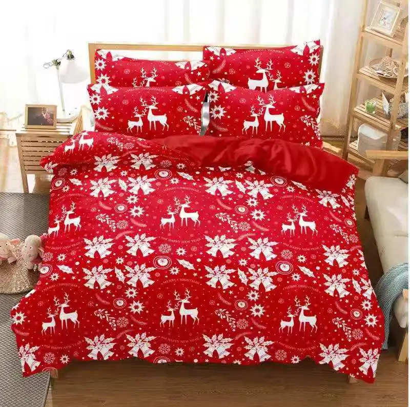 Noel yorgan yatak örtüsü seti Santa ren geyiği kızak beyaz kardan adam ile kolay bakım noel yatak yeşil noel ağacı mavi yorgan yatak