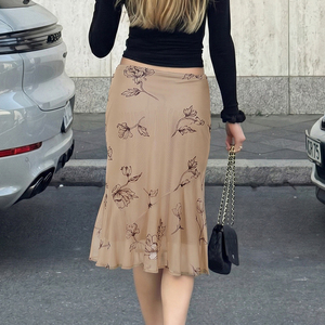 Jupe sirène vintage pour femme, taille basse, en mousseline de soie à imprimé floral, maille tricotée, moulante, décontractée et élégante, coupe queue de poisson - Product Image 5