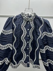 Blusa Elegante Vintage Francesa para Mujer, con Encaje Calado, Bordado, Volantes, Corte Regular, Tejida para Verano, Top ODM - Product Image 5