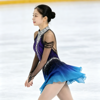 Robe de patinage artistique à col halter dégradé bleu violet, costume en maille à manches longues et strass pour femmes et filles, compétition et spectacle sur glace
