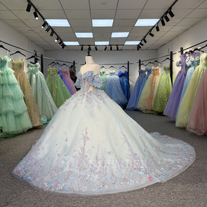 Robe de soirée vintage pour femme, style Quinceañera, bleue, à épaules dénudées, ornée de perles papillon, de perles et de cristaux, avec appliques de perles, pour fête, modèle 1326 - Product Image 2