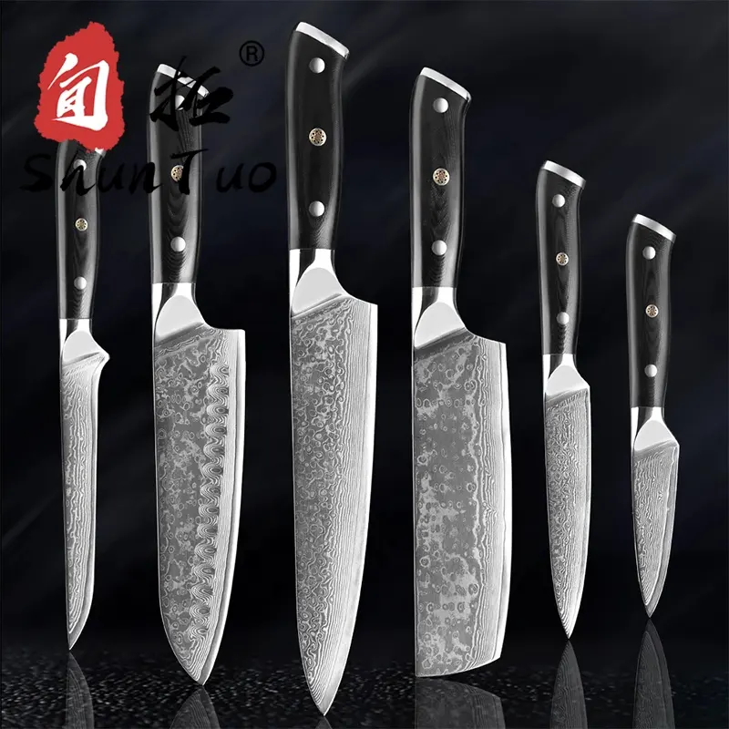 SHUNTUO couteau tre rivetti 6 pezzo giapponese 67 strato vg10 completa di linguetta di chef di damasco coltello in acciaio set