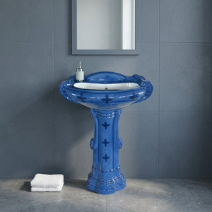Lavabo sur pied en céramique de grande taille, forme diamant unique, pour salle de bain de centre commercial - Product Image 1