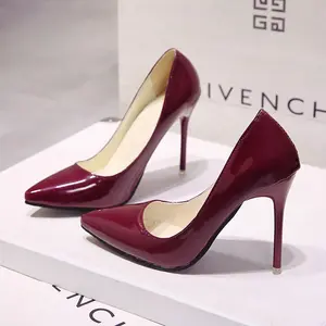Pdep sapatos femininos de salto alto, calçado feminino formal de escritório, grande, de couro patenteado, vermelho