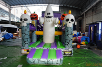 Structure gonflable Halloween Maison Hantée avec toboggan et parcours d'obstacles pour enfants, idéale pour fêtes, événements et location de jardin